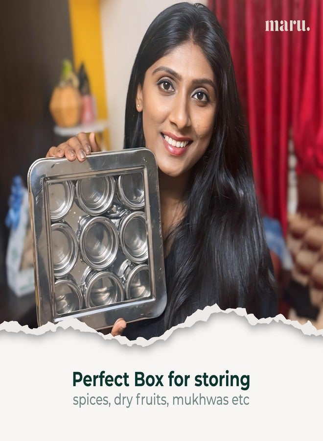 مارو علبة ماسالا مربعة من الفولاذ المقاوم للصدأ من مارو، سعة 140 مل لكل علبة، مزودة بأغطية شفافة، محكمة الإغلاق، متعددة الاستخدامات لتخزين التوابل والفواكه المجففة والمخواس وغيرها، لون فضي. - Image 5